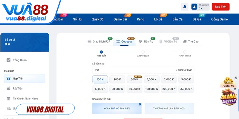 Nhấn chọn mục nạp trực tiếp trên giao diện game